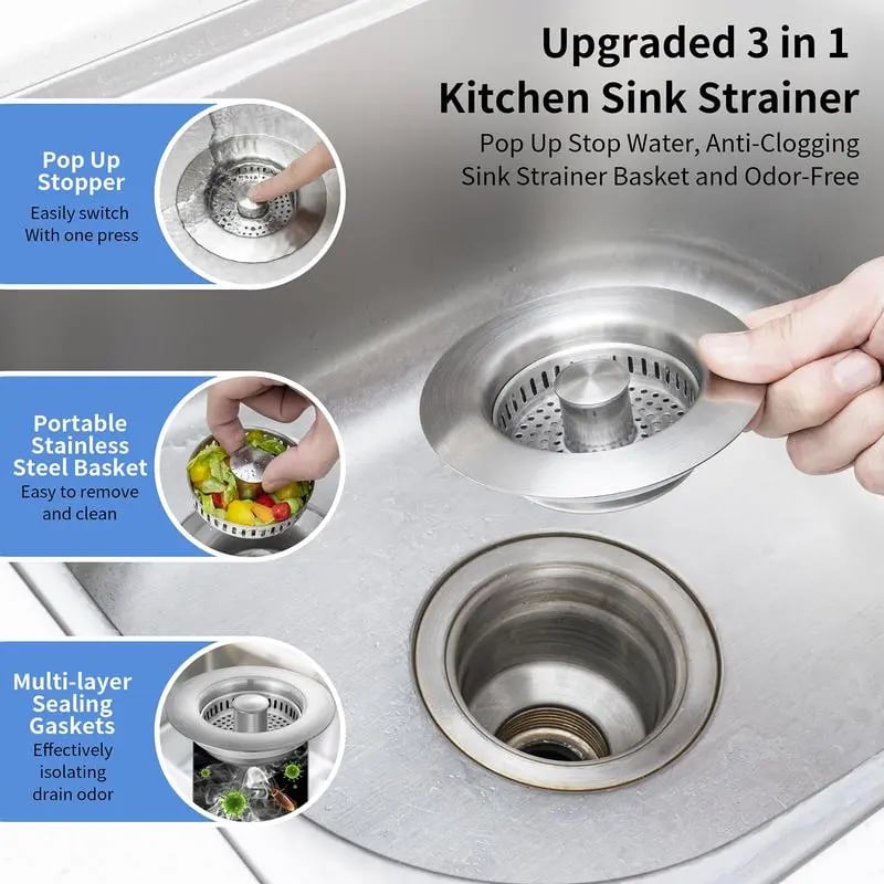 🔥Upgraded 3 in 1 Kitchen Sink Drain Strainer