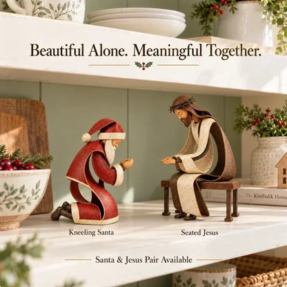 🎅✝️Santa Kneeling Before  Jesus Christmas   Figurines