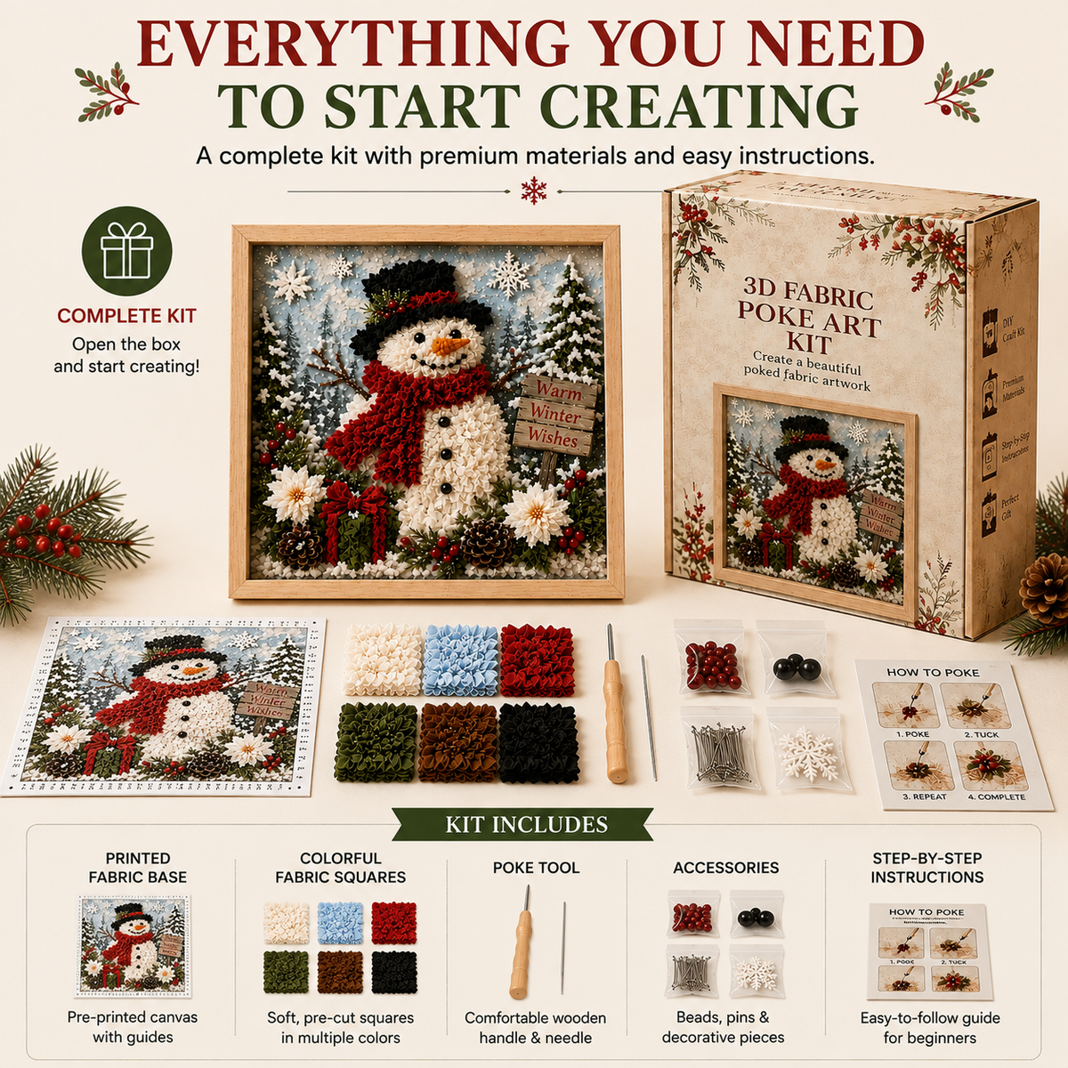 ⛄ CHRISTMAS SPECIAL | DIY Snowman Fabric Poke Art Kit – Handmade 3D Holiday Decoration Craft Set