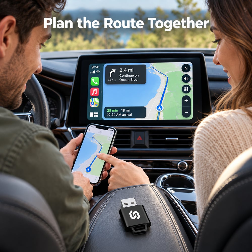 2-in-1 Wireless CarPlay and Android Auto USB-A Adapter