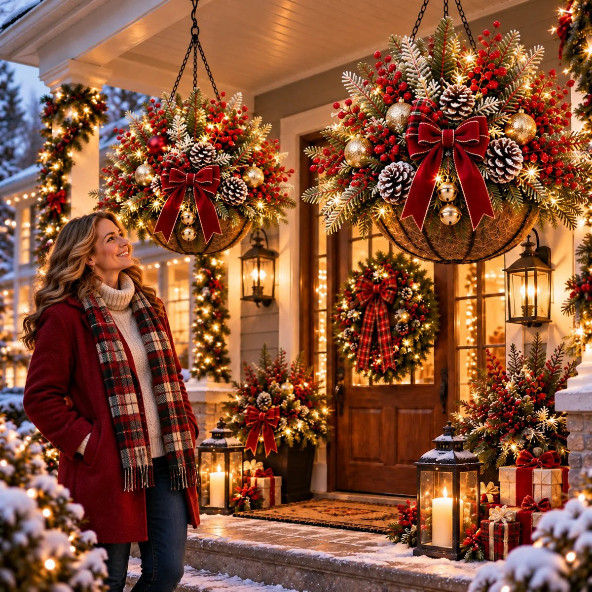 🎄 Last Day 50% OFF 🏆 Pre-Lit Christmas Hanging Basket | Pre-lit, weather-resistant, and zero maintenance