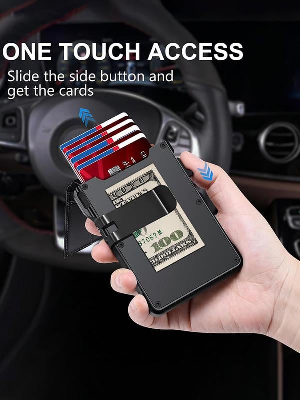 💼🔒Premium Aluminum RFID Blocking Minimalist Wallet for Men — Pop-Up Card Access, Money Clip & ID Window