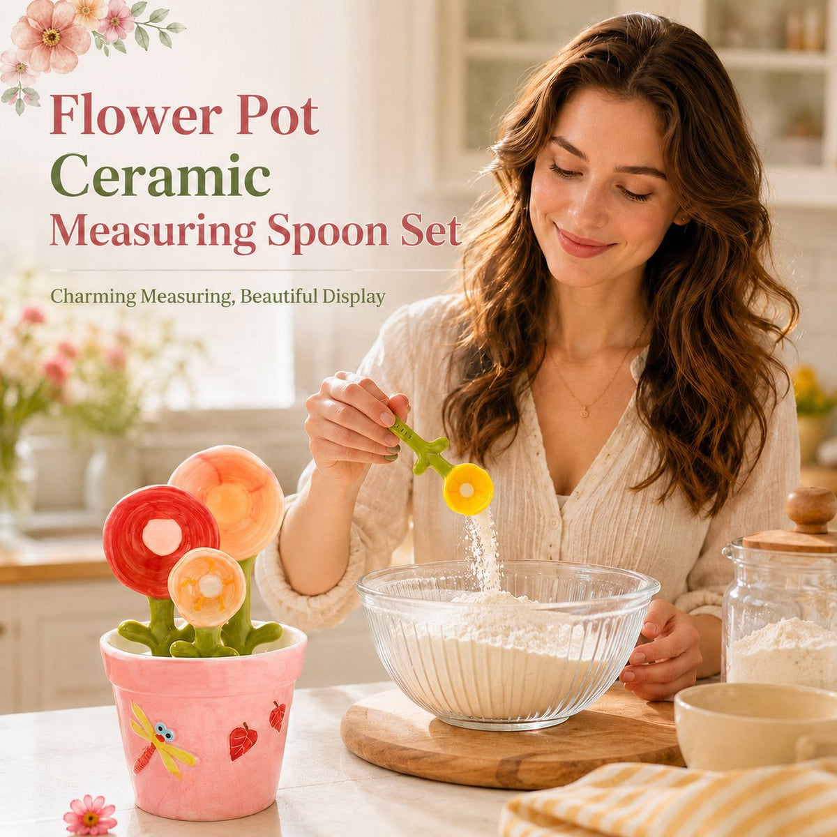 Flower Pot Ceramic Measuring Spoon Set