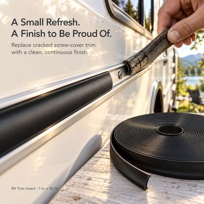 RV Trim Insert – 1″ × 50 ft Flexible TPE Screw Cover for a Fresh, Clean Finish