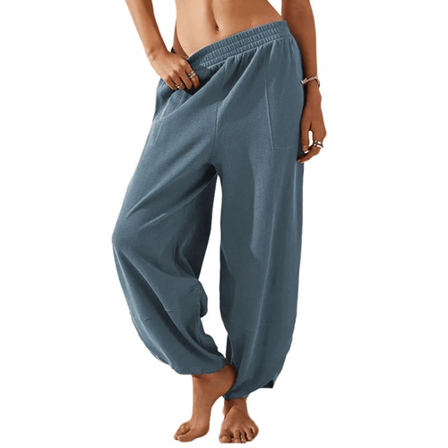 Womens Baggy Wide Leg Pants Casual Elastic Waisted Palazzo Harem Pants with Pockets