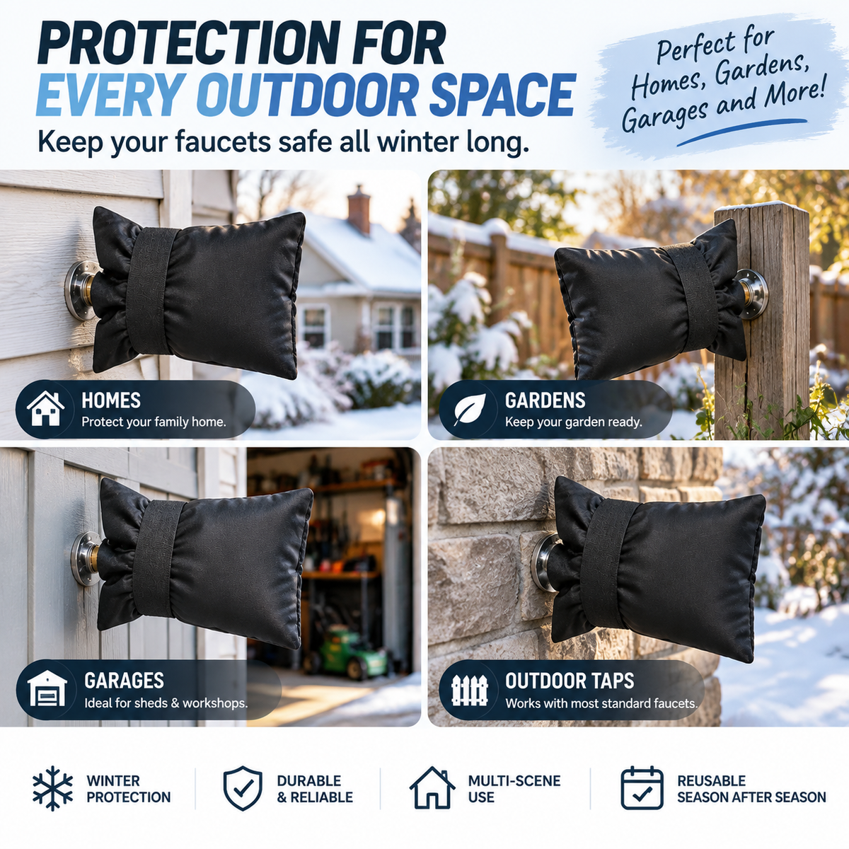 ❄️ 4-Pack Winter Faucet Covers — Protect Outdoor Faucets From Freezing & Costly Repairs