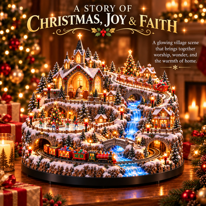 🎄 Magical Christmas Village ✨ Animated Train, Reindeer Sleigh & Glowing Waterfall Display 🎅