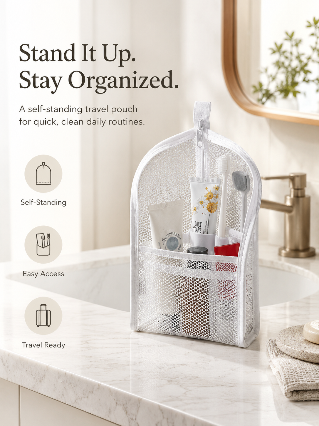 Self Standing Travel Toiletry Pouch