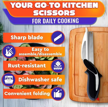 2-in-1 Kitchen Scissors with Cutting Board – Stainless Steel Food Cutter