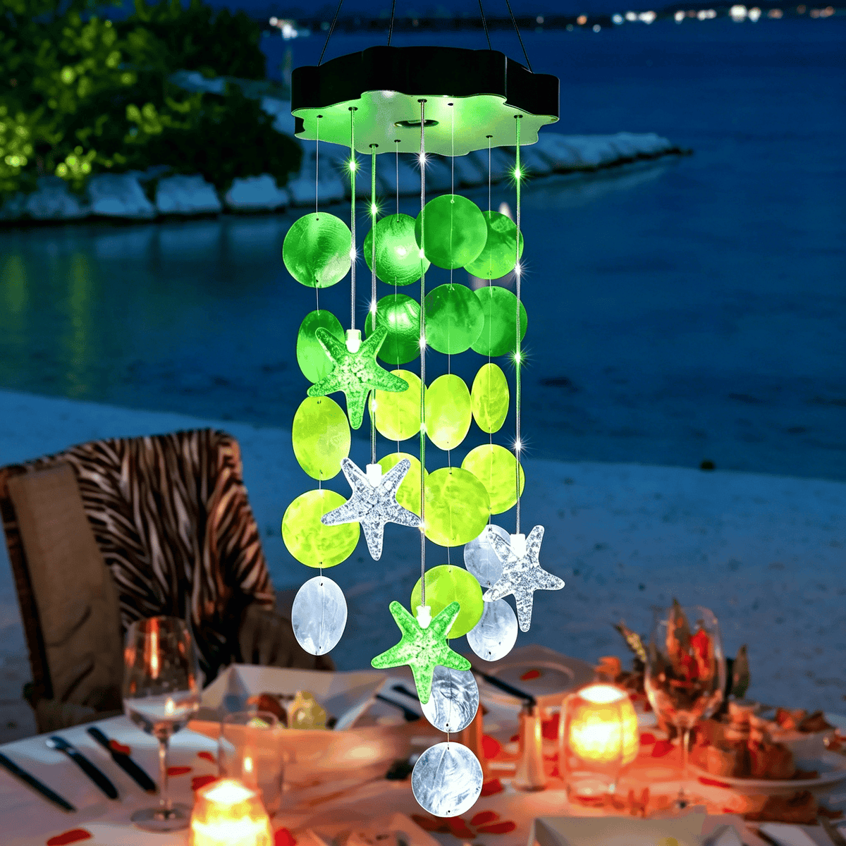 ✨Summer Garden Decor✨Colorful Solar Outdoor Shell Wind Chime Hanging Light!