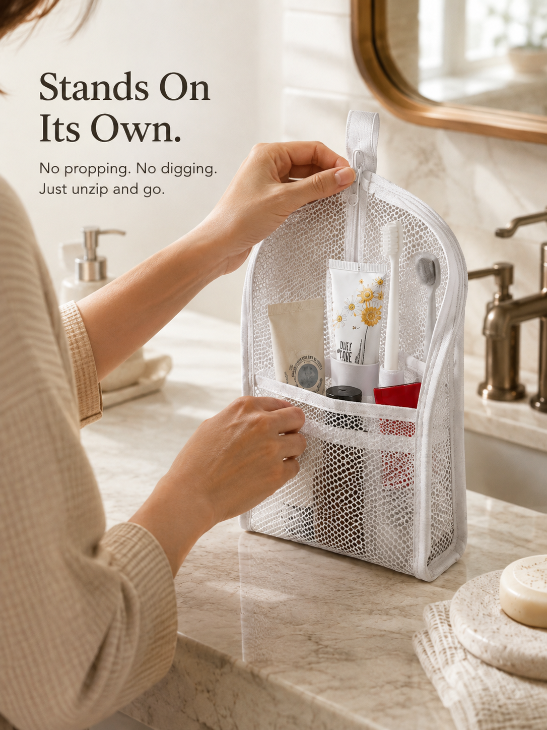Self Standing Travel Toiletry Pouch