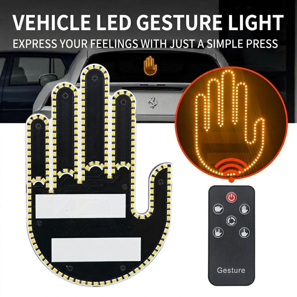 🖕 Wireless Car LED Gesture Light – Express Yourself on the Road Instantly!