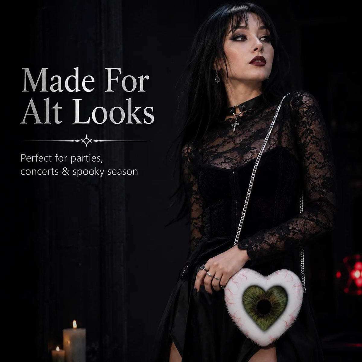 Gothic Heart Eye Crossbody Bag – Chain Statement Purse