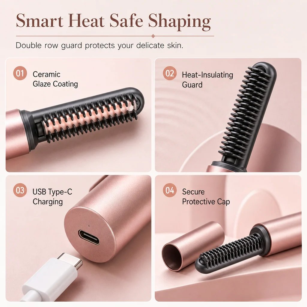 Add Crown Volume Instantly! Cordless Heated Bangs Styling Comb