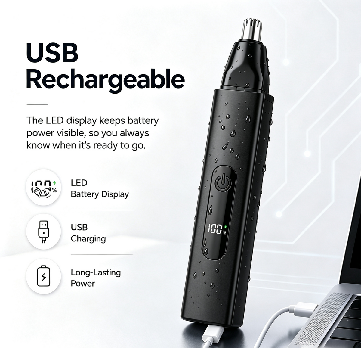 Professional LED Display Nose & Ear Trimmer, Painless Travel Gifts for Men Women