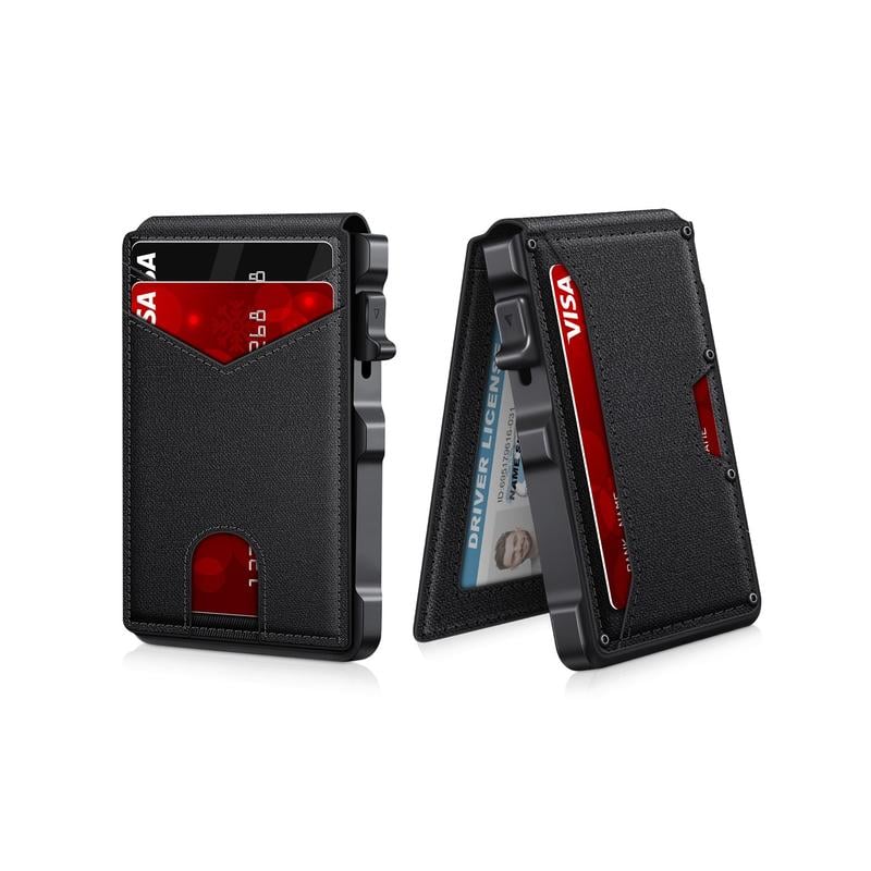 💼🔒Premium Aluminum RFID Blocking Minimalist Wallet for Men — Pop-Up Card Access, Money Clip & ID Window