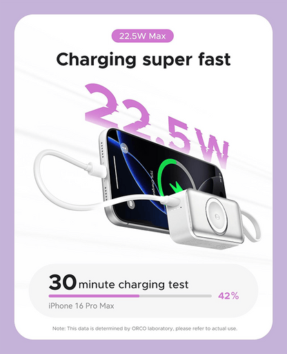 🔋 3-in-1 Power Bank – Integrated Cable & Foldable Wall Plug – Wireless Watch Charger for iPhone & Android ✈️
