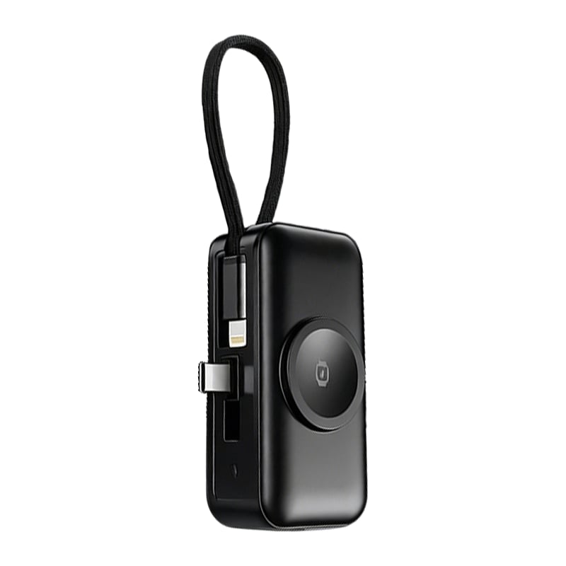 🔋 3-in-1 Power Bank – Integrated Cable & Foldable Wall Plug – Wireless Watch Charger for iPhone & Android ✈️