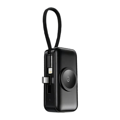 🔋 3-in-1 Power Bank – Integrated Cable & Foldable Wall Plug – Wireless Watch Charger for iPhone & Android ✈️