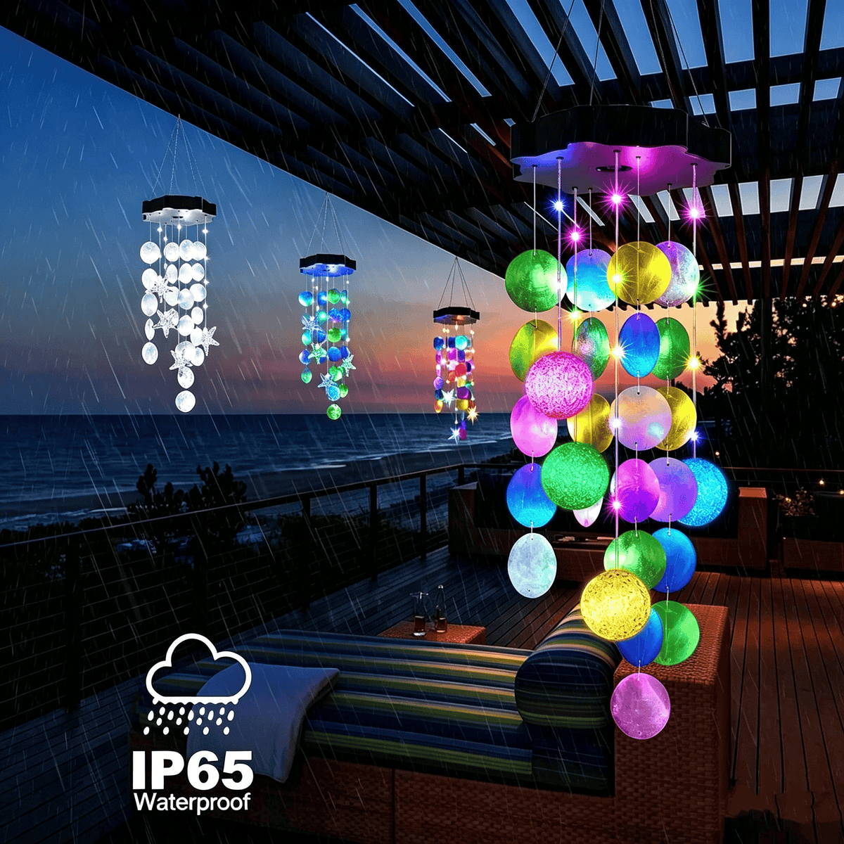 ✨Summer Garden Decor✨Colorful Solar Outdoor Shell Wind Chime Hanging Light!