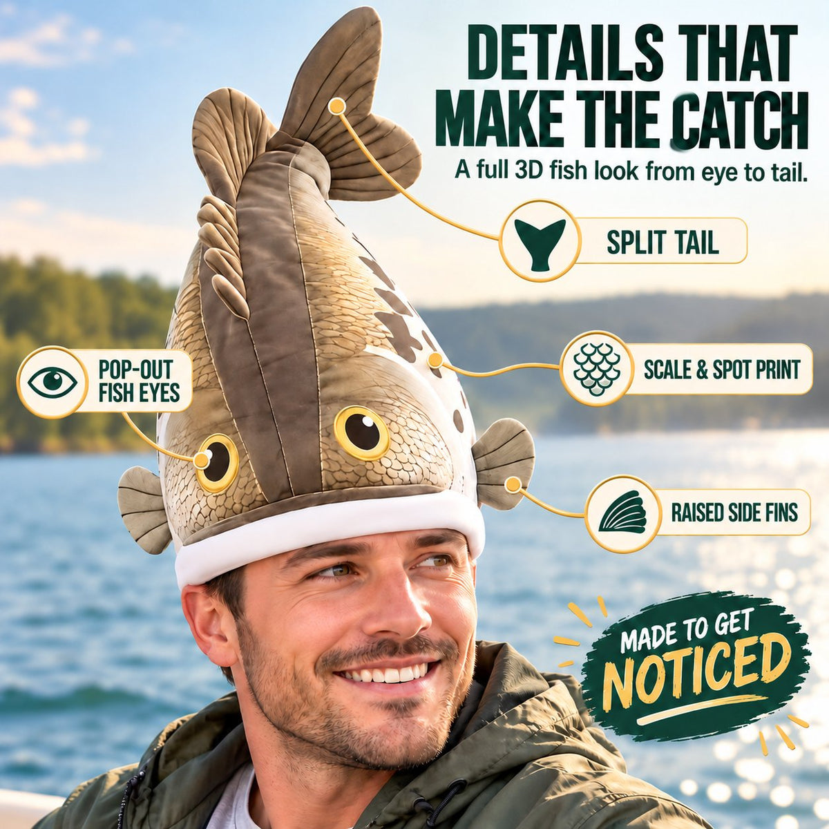 🔥49% OFF🐟 Funny 3D Fish Hat — Funny Fishing Gift for Anglers, Lake Days & Parties