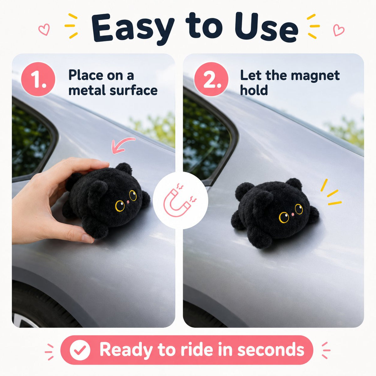 🐈‍⬛ Stick It, Ride & Turn Heads — Let This Magnetic Kitty Tag Along! 🚗✨