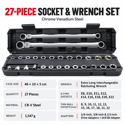 15pcs Adjustable Ratchet Wrench Kit