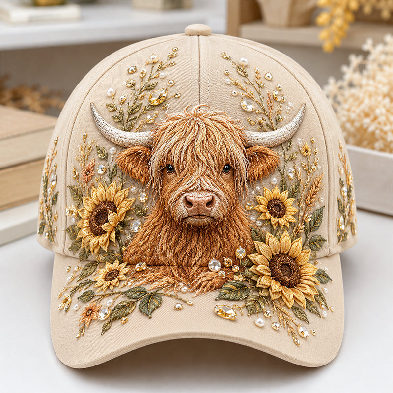 🦬✨ 3D Highland Cow Printed Cap