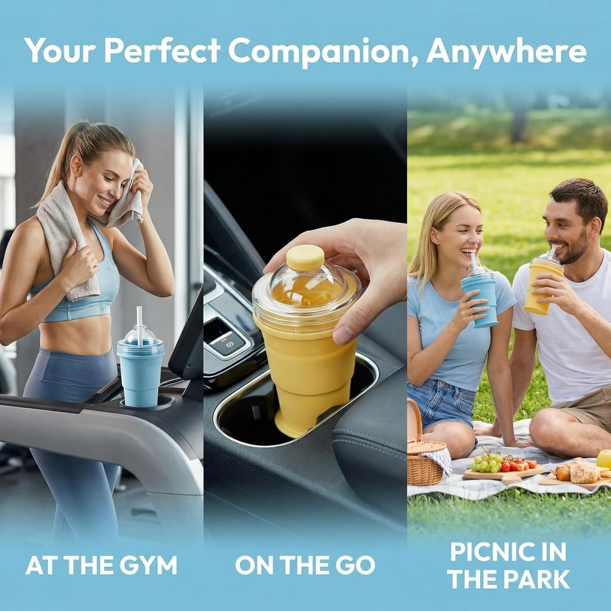 🔥NEW HOT SELLING 49% OFF 🔥 2-in-1 Collapsible Silicone Ice Ball Maker Cup & Reusable Ice Sphere Mold with Straw Lid