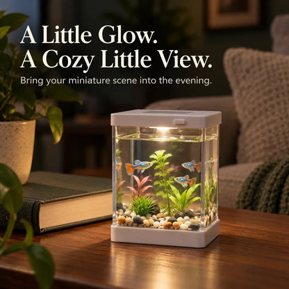 🐠🌿 Mini Desktop Aquarium Display – Clear-Sided Fish Scene with Decorative Plants, Pebble Details & Removable Top | Cozy Desk Decor ✨