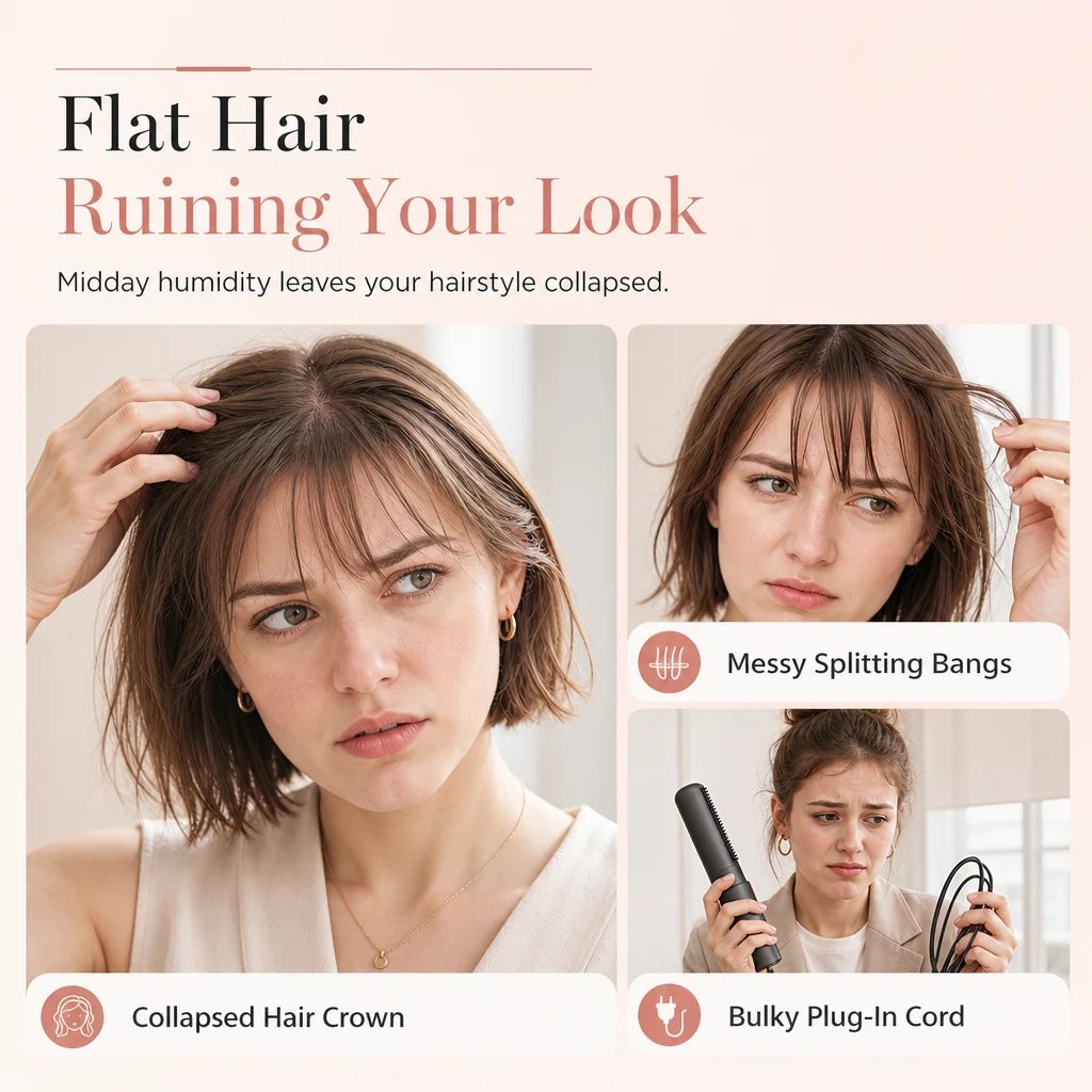 Add Crown Volume Instantly! Cordless Heated Bangs Styling Comb