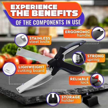 2-in-1 Kitchen Scissors with Cutting Board – Stainless Steel Food Cutter