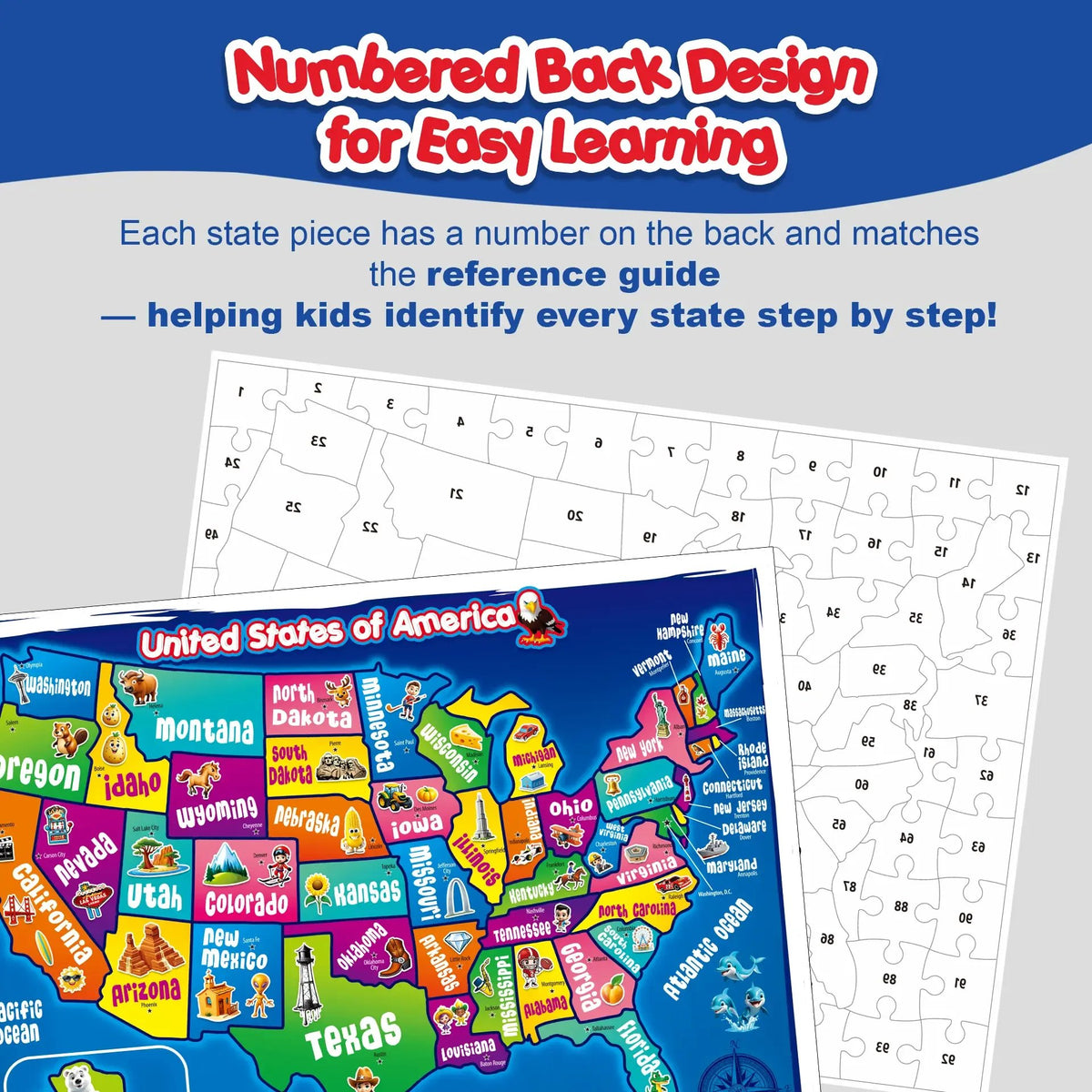 🧩103 Piece USA Map Puzzle for Kids Ages 4-8 - 18x24 Large Floor Puzzle
