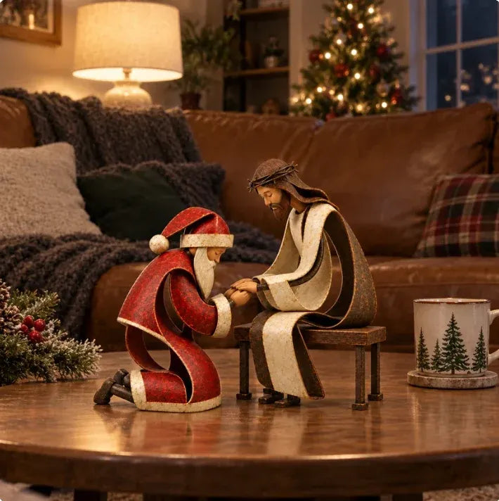 🎅✝️Santa Kneeling Before  Jesus Christmas   Figurines