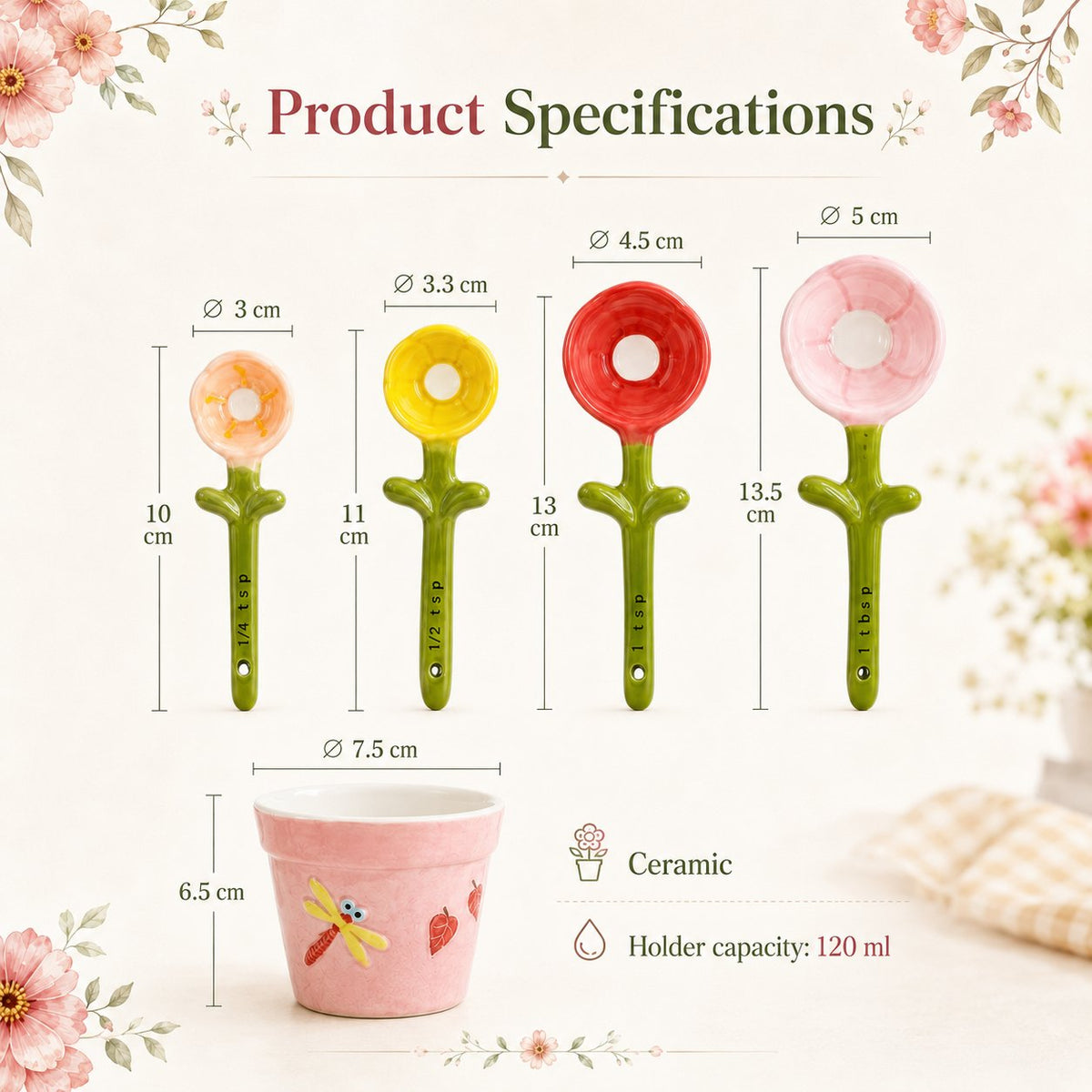 Flower Pot Ceramic Measuring Spoon Set