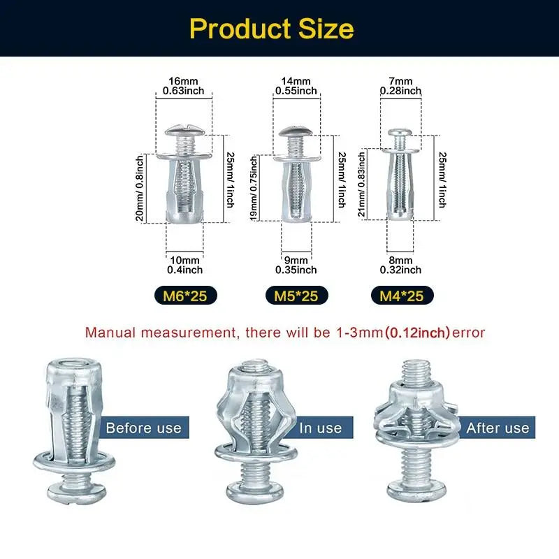 91-Piece Petal Jack Nut Tool Kit – M4/M5/M6 Hollow Wall Metal Anchors with Installation Pliers for Drywall & DIY Repair