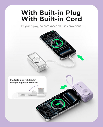 🔋 3-in-1 Power Bank – Integrated Cable & Foldable Wall Plug – Wireless Watch Charger for iPhone & Android ✈️