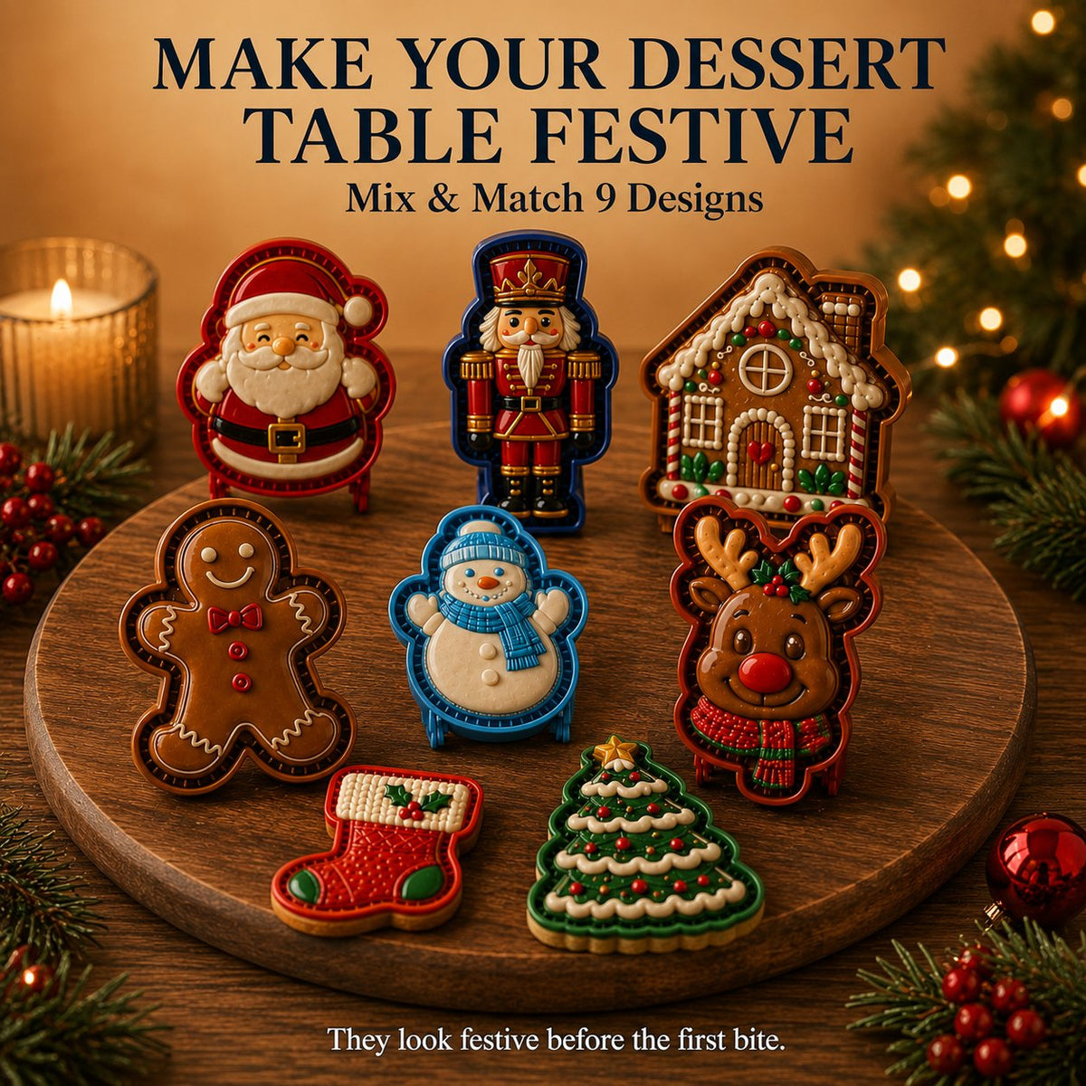⏳ 49% OFF – 🎄 9-Piece Mini Christmas Cake Mold Set | Reusable, embossed molds for creating detailed Santa, snowman, reindeer, Christmas tree, and holiday cakes 🥧✨