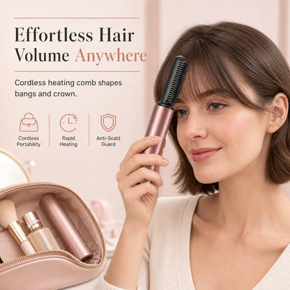 Add Crown Volume Instantly! Cordless Heated Bangs Styling Comb