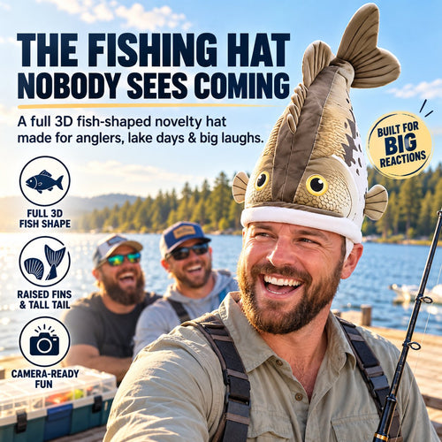 🔥49% OFF🐟 Funny 3D Fish Hat — Funny Fishing Gift for Anglers, Lake Days & Parties