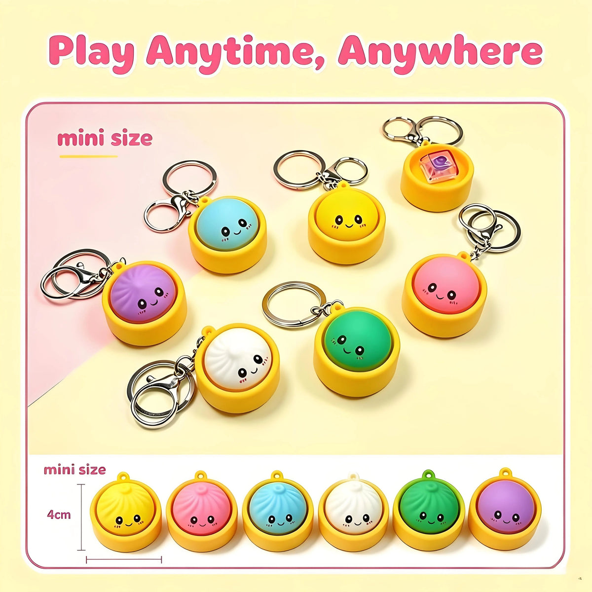 Cute Dumpling Pressable Fidget Keychain - touch sensing light