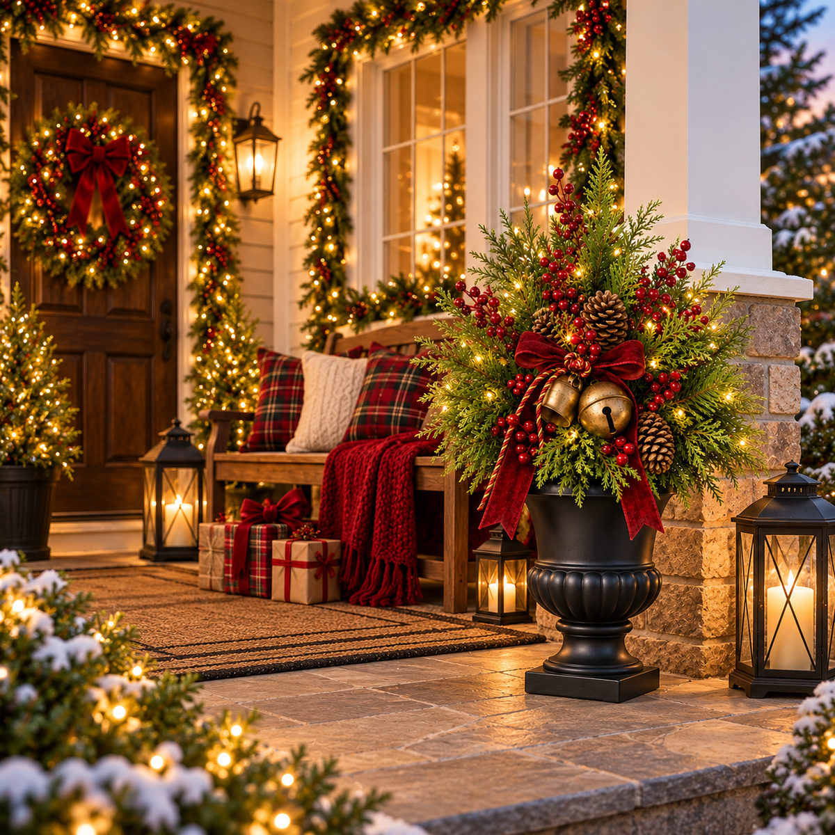 🎄 24' Pre-Lit Christmas Urn Filler 🔔 Vintage Bells & Rustic Farmhouse Charm