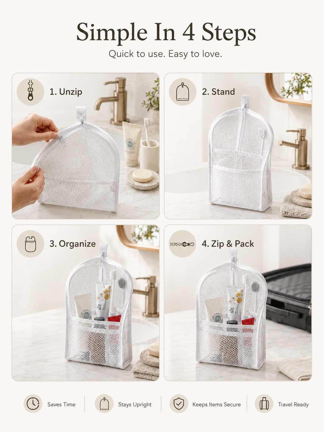 Self Standing Travel Toiletry Pouch