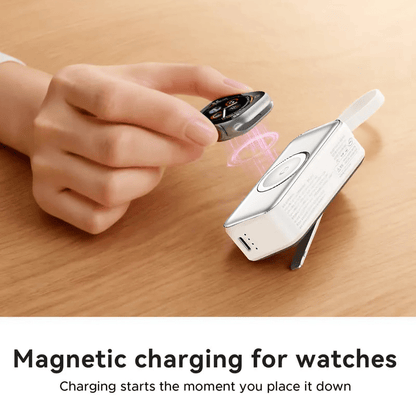 🔋 3-in-1 Power Bank – Integrated Cable & Foldable Wall Plug – Wireless Watch Charger for iPhone & Android ✈️
