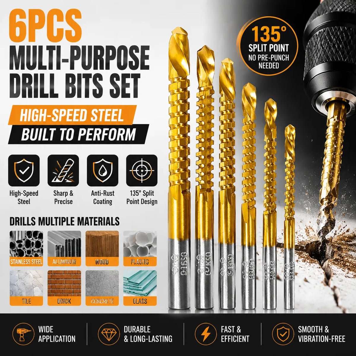 🛠️ 6-Piece Serrated Side-Cutting Drill Bit Set – Drill, Slot, Shape & Enlarge Holes