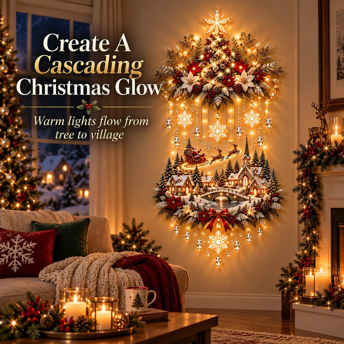 🎄✨ Lighted Christmas Tree & Village Wall Hanging – Glowing Winter Wonderland Decor ❤️