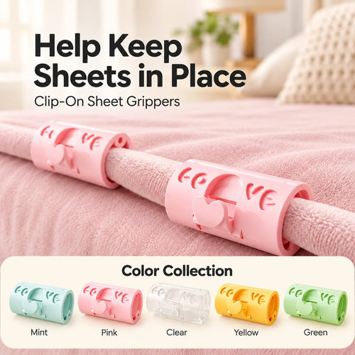 Adjustable Bed Sheet Clips — Heart-Lock Grippers to Help Keep Sheets in Place