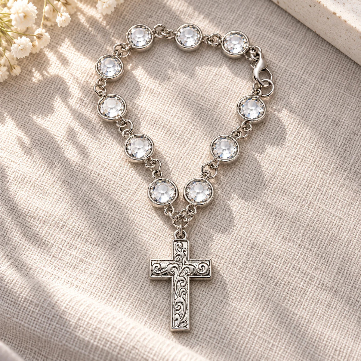 Crystal Bead Cross Car Charm