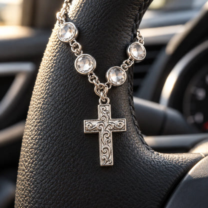Crystal Bead Cross Car Charm