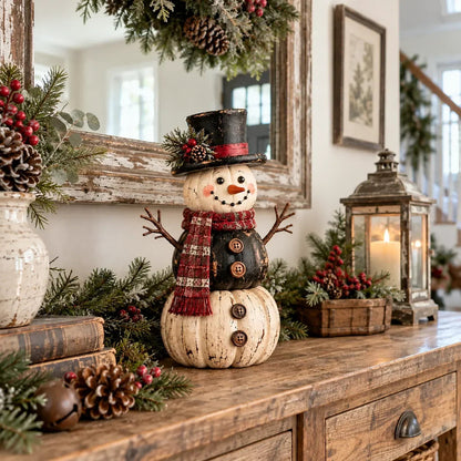🎃 Vintage Pumpkin Snowman Duo – Whimsical Seasonal Decor with Nostalgic Charm ⛄